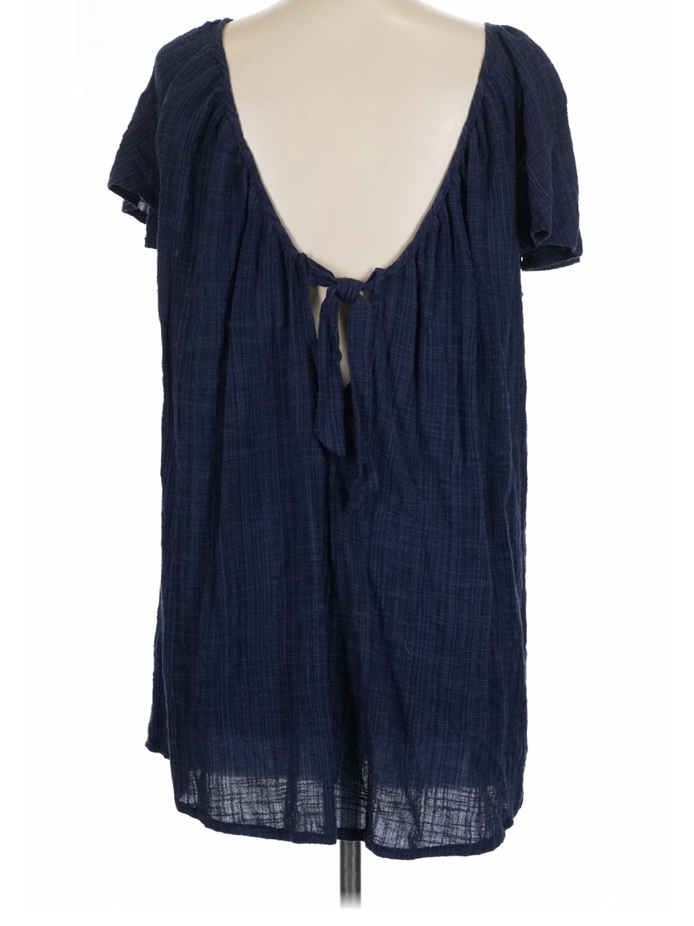 Kona Sol Gauze Scoop-Neck Back-Tie Swimwear Cover-Up Top in navy blue Sz M